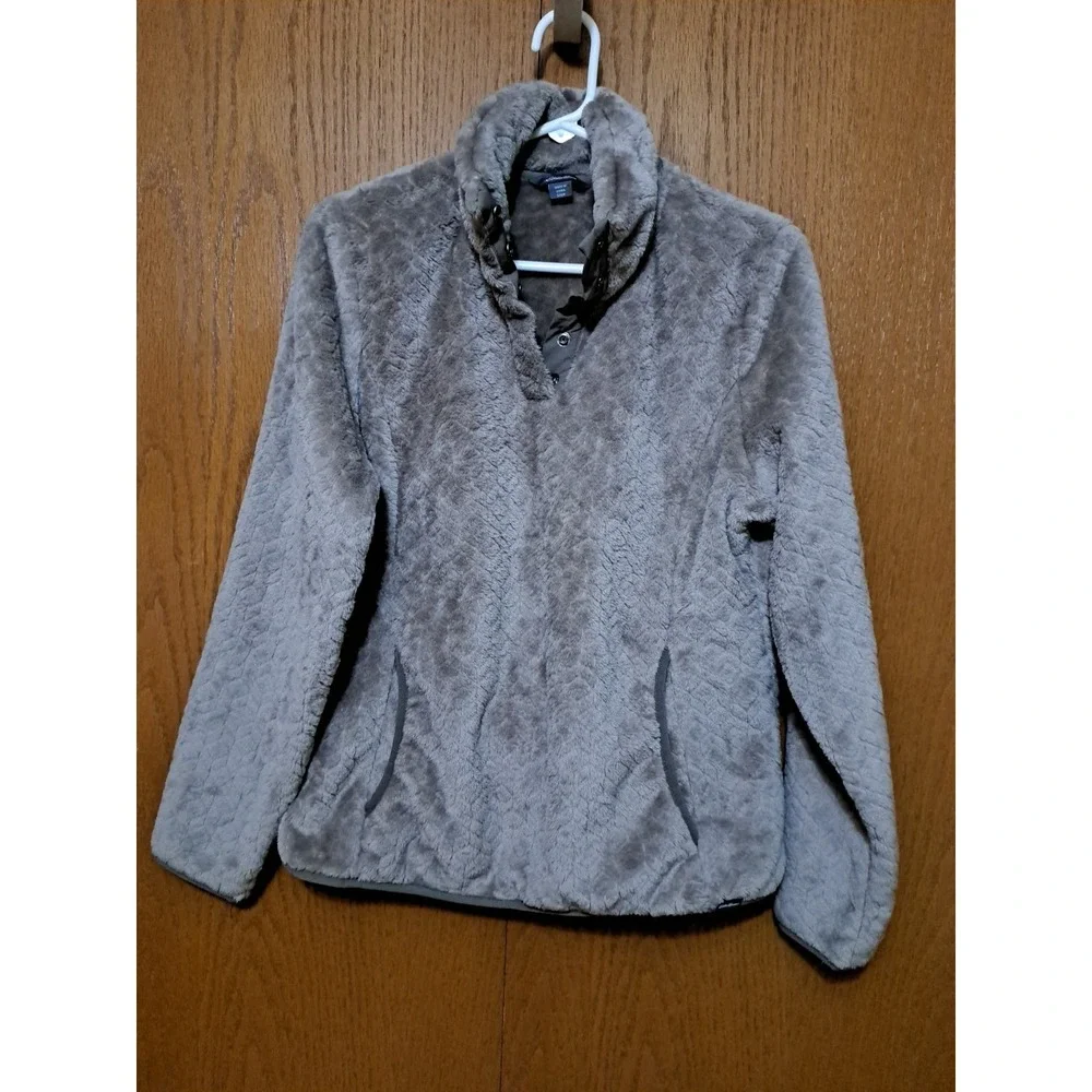 Eddie Bauer Women's Fleece Long Sleeves 1/3 Snap Light Brown Sweater Small